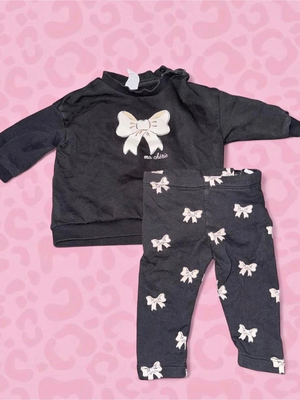 Girls Black & Pink Bow Matching Set